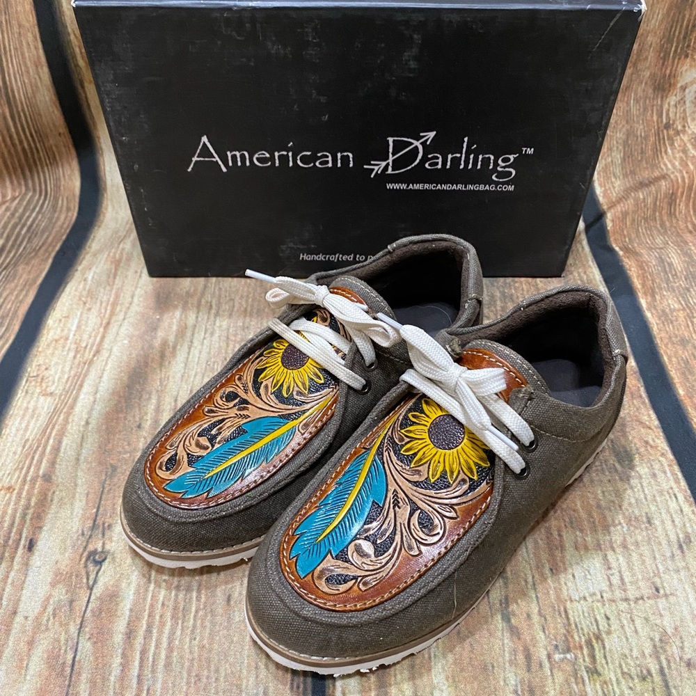 American Darling Brown Tooled Womens Shoes